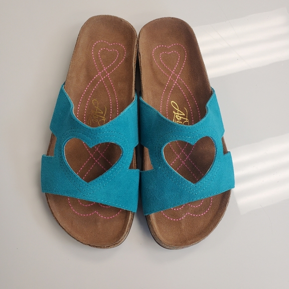 NIB Birkenstock Style Sandals by Abi Teal Slippers - Picture 7 of 7